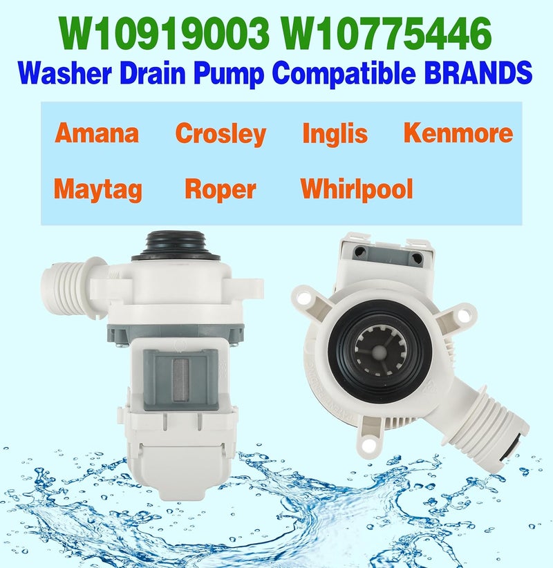 BOSHCHEN W10919003 W10775446 Washer Drain Pump Compatible With Whirlpool Kenmore Maytag Clothes Washer Washing Machine Water Drain Pump and Motor Replacement Parts for: AP6038235 4461359 PS11770076 - Image 5